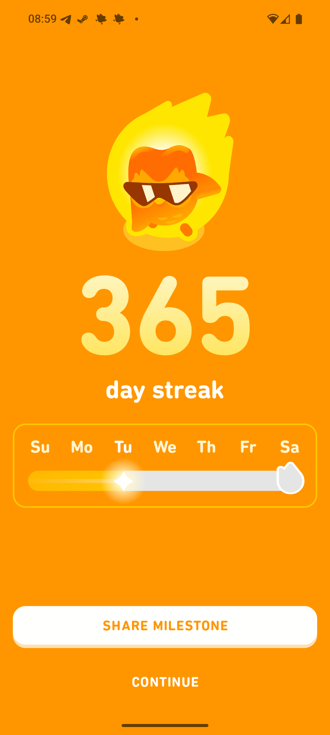racha de 365 días en Duolingo